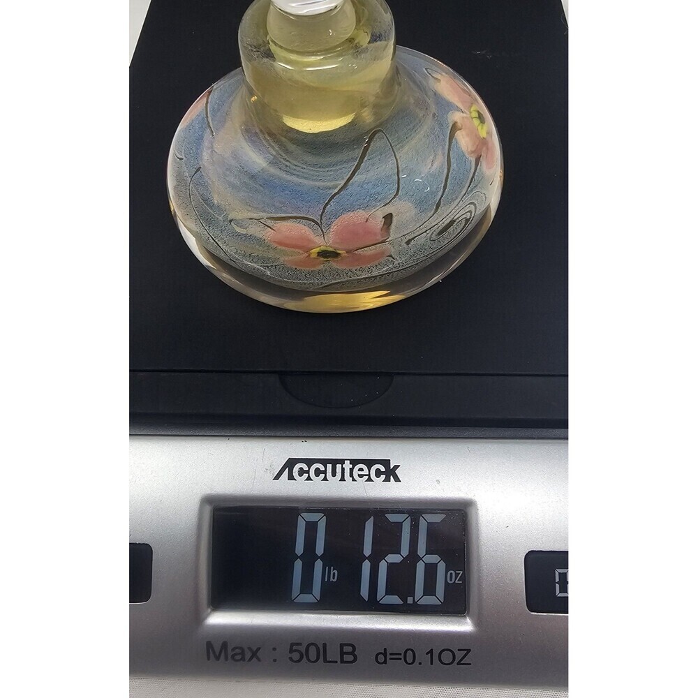 Vintage Vandermark Blue Art Glass Floral Perfume Bottle Signed And Numbered 5.5" - Picture 12 of 12